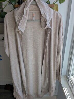 Mono B Hooded Longline Cardigan S Beige Heather Fleece Lined Athleisure Thumbhol